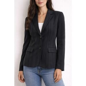 Valerie Stevens Pinstripe Blazer Jacket Women Size 12 Black Career Office Jacket